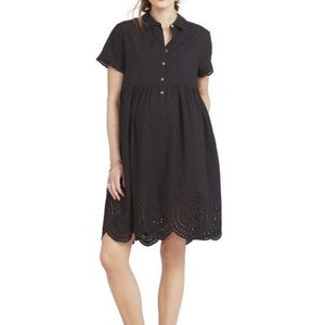 Hatch Maternity| Inez Scalloped Eyelet Shirt Dress Black